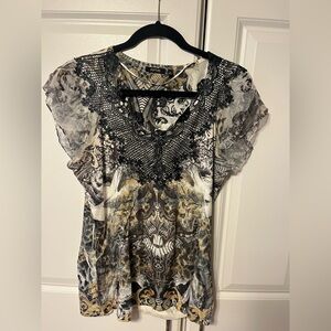Apt. 9 Women's Black and Gold Lace Blouse-M